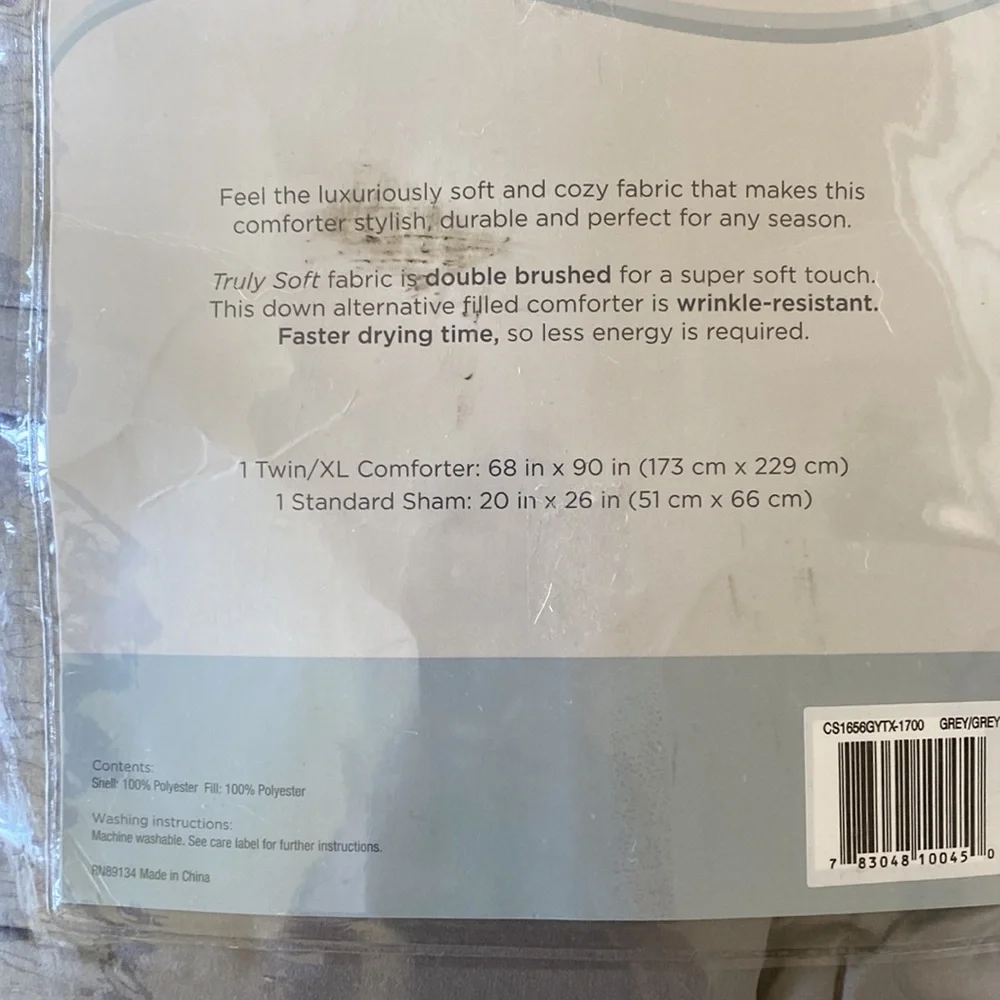 Twin XL 2 piece comforter set; gray
